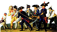Молодые люди идущие упражняться с пушкой - Les jeunes hommes allant s'exercer au canon. Gouache de Lesueur vers 1792. Musée Carnavalet