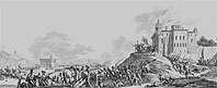Взятие лагеря Жале в июле 1792 г. - Prise du Camp de Jalès par les patriotes en juillet 1792. Gravure de Berthault d'après Swebach, 1793.