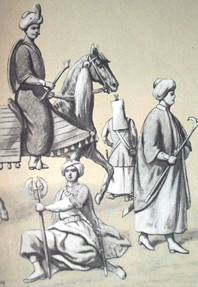 Королевкие Янычары Августа II. Офицер (ага), чаус, янычар, чаус. 1730