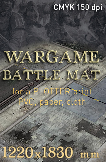Warhammer40k 'Ruined streets', The battlemat toptable 28mm wargames. A convenient and colourful terrain for playing at favorite wargame such as 'Warhammer 40k', 'Infinity Corvus Belli', 'Antares'...