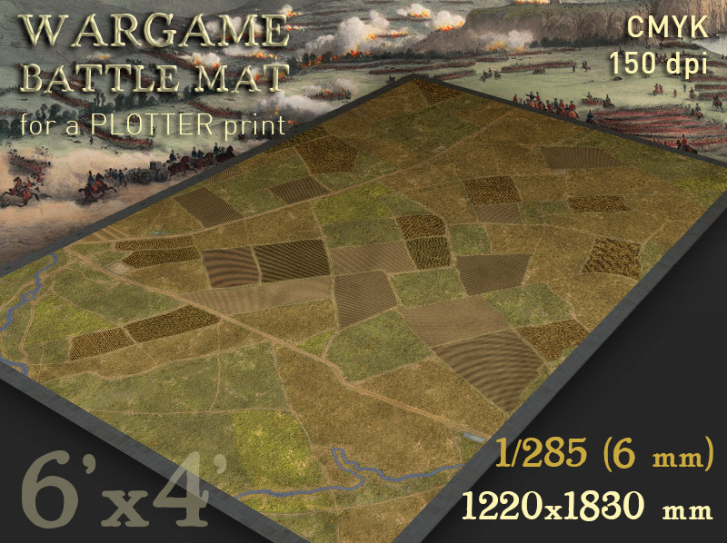 Arable, agricultural plain, farmland. The battlemat toptable wargames. A convenient and colourful scenery for playing at 'Team Yankee', 'BattleTech'... (1/285 or 6 mm)
