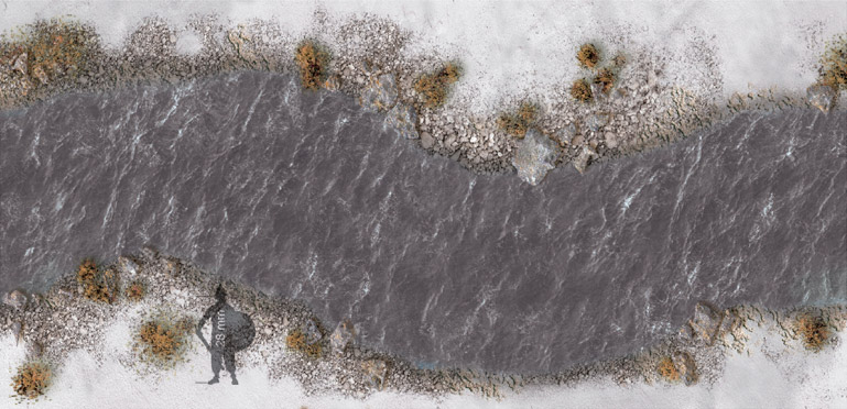 Wargame Paper modular set: The winter river stream (60 mm) Snowy banks
