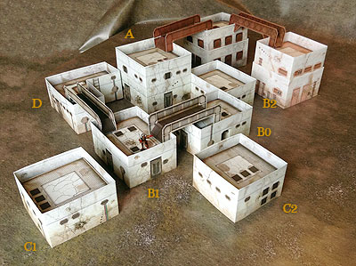 Paper model set: Sci-fi Style Buildings. Foldable Paper Ccenery System. 28 mm, 1/72, 15 mm, 6mm scale