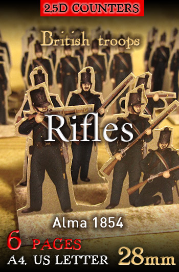 Just Paper Battles Crimea - British troops. Rifle battalions. Alma 1854 (28mm). Modular Paper 2,5D Wargames System