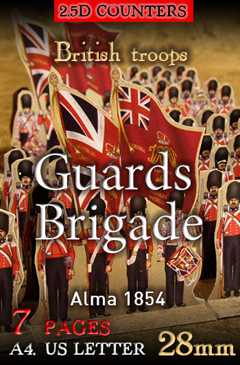 Just Paper Battles Crimea - British troops. Guards Brigade. Alma 1854 (28mm). Modular Paper 2,5D Wargames System