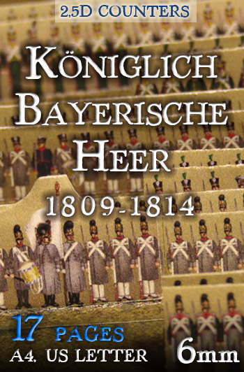 Just Paper Battles Napoleonics - Bavarian army 1809-1814 Königlich Bayerische Heer 1809-1814 (6mm). Modular Paper 2,5D Wargames System