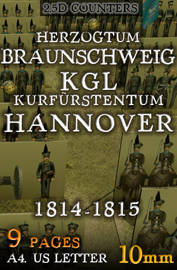 Just Paper Battles Napoleonics - Braunschweig, KGL, Hannover armies (10mm) 1814-1815. Modular Paper 2,5D Wargames System.