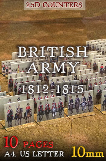 Just Paper Battles Napoleonics - British Army (10mm) 1812-1815.  Modular Paper 2,5D Wargames System.