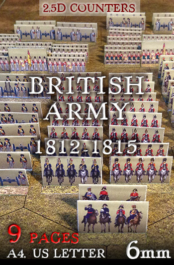 Just Paper Battles Napoleonics - British Army (6mm) 1812-1815.  Modular Paper 2,5D Wargames System.