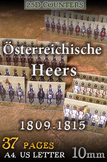 Just Paper Battles Napoleonics - Austrian army 1809-1814 Osterreichische Heers (10mm) 1812-1814. Modular Paper 2,5D Wargames System.