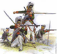 Солдаты сводных гренадерских батальонов Екатеринославской армии, вооруженные кавалерийскими карабинами и холодным оружием на древках - ножами на Ратовищах. 1788 г.