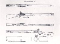 Пруссия. Снайперское ружье обр 1787 г. Длина 124 мм, калибр 18б5 мм. Использовались в стрелковых отделениях легких и линейных батальонов. - Sharpshooter rifle, model 1787.