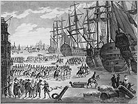 Французская кавалерия захватывает голландский флот замерзший во льду. - La cavalerie francaise prend la flotte batave arretee par les glaces dans les eaux du Texel dans le port d'Helder le 21 janvier 1795. Chateaux de Versailles et de Trianon
