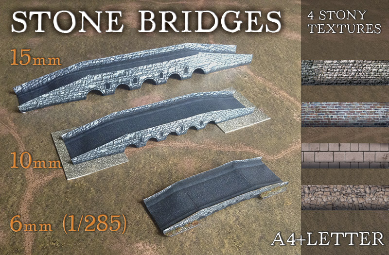 Stone bridges. Paper model set 6mm, 10mm, 15mm)