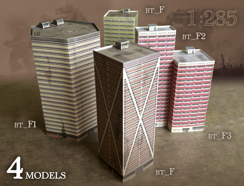 Foldable paper City buldings model set 1/285