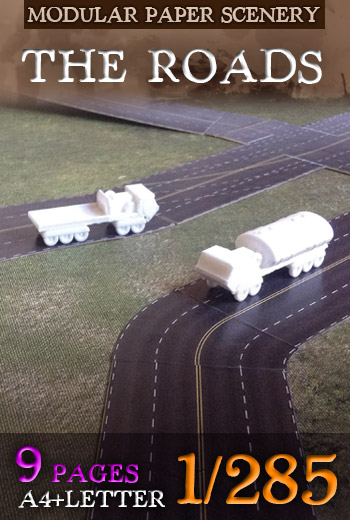The roads set 1/285 (6mm). Modular Paper 2D Scenery System.