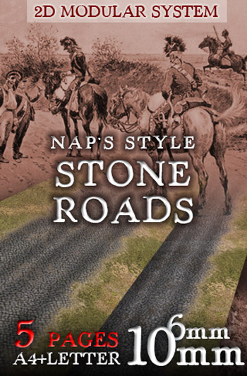 Napoleonic Style Stone Roads set 6mm/10mm. Modular Paper 2D Scenery System