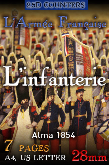 Just Paper Battles Crimea - L'Infanterie. French army. Infantry. Alma 1854 (28mm). Modular Paper 2,5D Wargames System