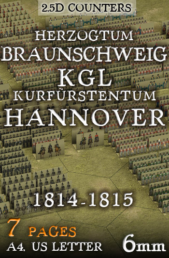 Just Paper Battles Napoleonics - Braunschweig, KGL, Hannover armies (6mm) 1814-1815. Modular Paper 2,5D Wargames System.