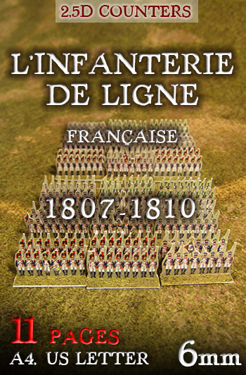 Just Paper Battles Napoleonics - French Army (6mm) 1807-1810  LInfanterie de Ligne. Modular Paper 2,5D Wargames System