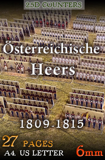 Just Paper Battles Napoleonics - Austrian army 1809-1814 Osterreichische Heers (6mm) 1812-1814. Modular Paper 2,5D Wargames System.