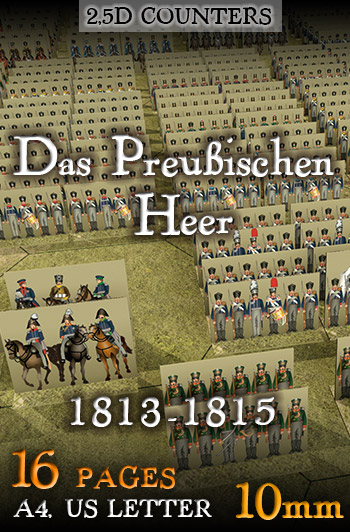 Just Paper Battles Napoleonics - Prussian army (10mm) 1813-1815. Modular Paper 2,5D Wargames System.